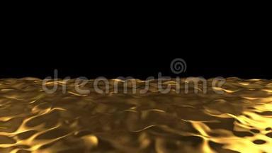 流动金色液体动画与动画反射。 金色表面的波浪和波纹。